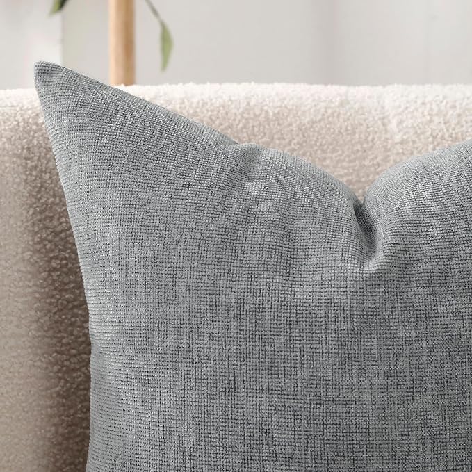 Pack of 2 Decorative Chenille Throw Pillow Covers, 24x24, Grey | Square Soft Cozy Concise Pillow Covers Modern Farmhouse Couch Cushion Cases for Sofa Bed Living Room Home Decor