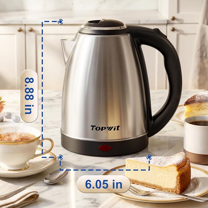 TOPWIT Electric Kettle, 2.0L Hot Water Kettle Electric, BPA-Free Stainless Steel Tea Kettle, Electric Kettles for Boiling Water with Fast Boil, Auto Shut-Off & Boil Dry Protection, Silver