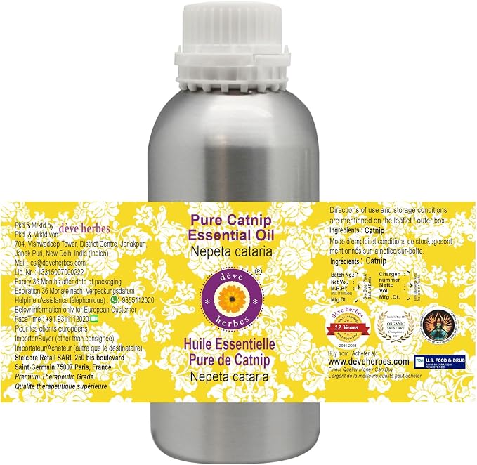 Deve Herbes Pure Catnip Essential Oil (Nepeta cataria) Steam Distilled 630ml (21 oz)