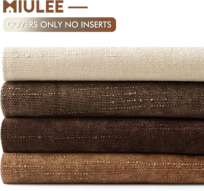 MIULEE Pack of 4 Fall Decorative Throw Pillow Covers Chocolate Brown 22x22 Inch Chenille Textured Throw Pillows Boho Farmhouse Rustic Cushion Covers Vintage Home Decor for Couch Sofa Bed Living Room