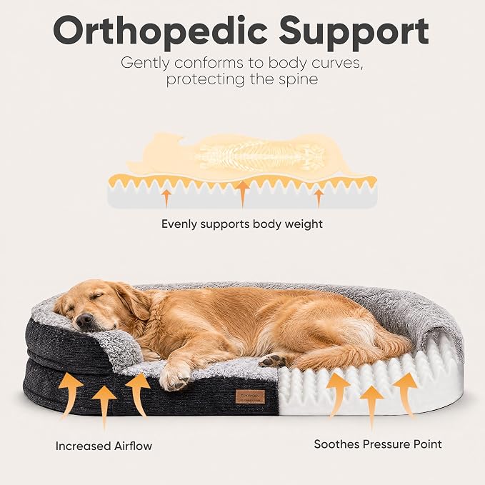 FUKUMARU X-Large Thickened Dog Couch Bed, Orthopedic, Waterproof & Washable | Heavy Duty Dog Sofa with 4" Extra-Thick Egg-Crate Foam, Relieves Joint Pressure, Fully Removable, Fits Extra-Large Dogs