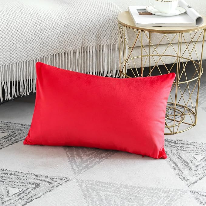 Artscope Luxury Velvet Pillow Covers Decorative Rectangle Pillowcases Soft Solid Cushion Cases for Couch Sofa Bedroom Car Decor 12x20 Inch Red