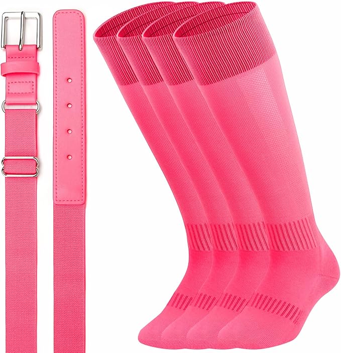 UnFader Baseball Socks and Belts Combo for Youth and Adult, Elastic Softball 2 Pair Socks and 1 Belts