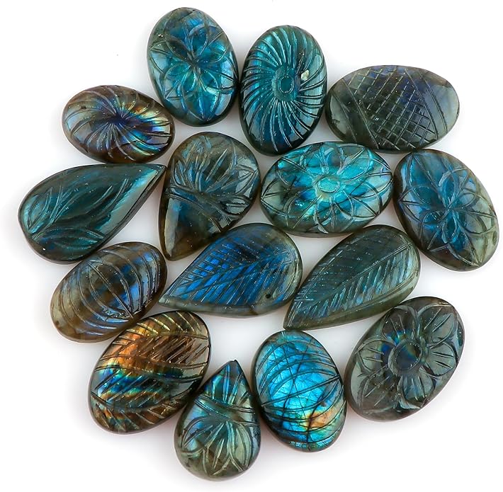 TGH Natural Labradorite Gemstones Carving Wholesale Cabochons Lot, Jewelry Making Loose Gemstone, Polished Gems, DIY, Wire Wrapping, Reiki, Wikka, Healing Crystals, Bulk Gemstone Deal, Pack Of 3