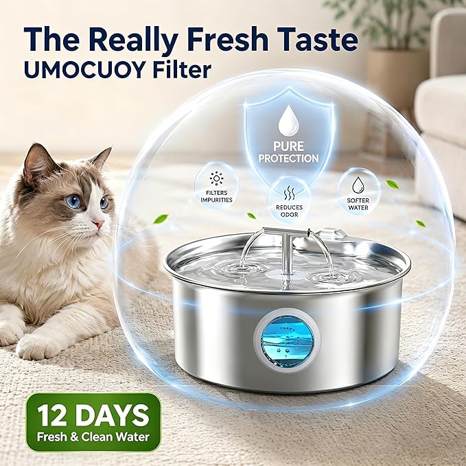 Cat Water Fountain Filter Replacement: 6 PCS Carbon & Sponges | Compatible with UMOCUOY/GIOTOHUN/HOOISE/ATMZIQXR/IHOUONE 74oz/88oz/108oz Stainless Steel Cat Fountains