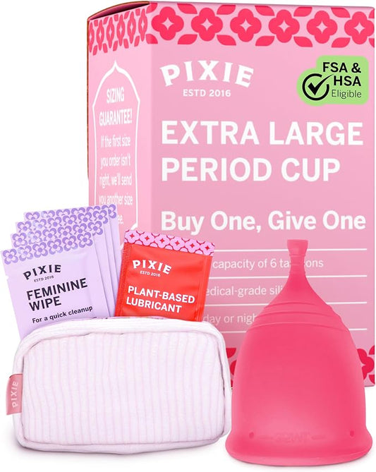 Pixie Soft Menstrual Cup - Ranked 1 for Most Comfortable Reusable Period Cup - Buy One We Give One - Includes Ebook Guide, Cleaning Wipes, Lube, & Storage Bag - Tampon and Pad Alternative