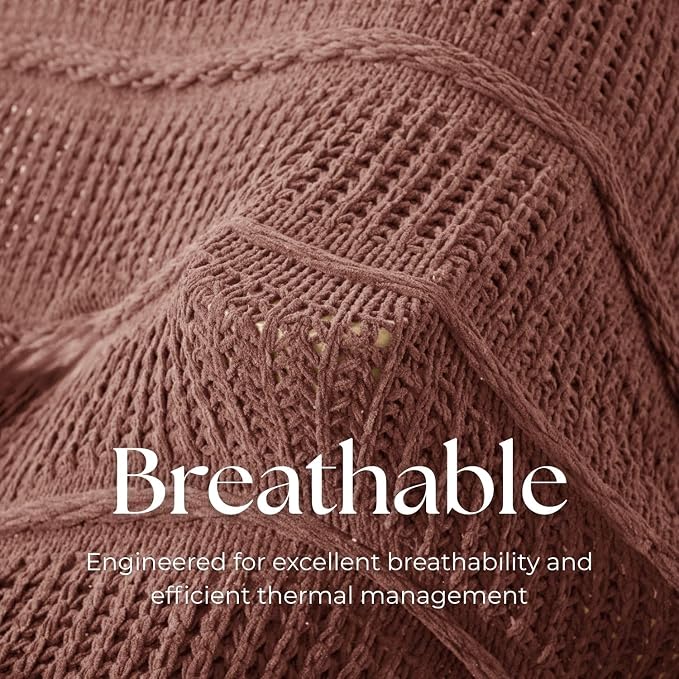 Boho Knitted Chenille Blanket with Tassels - Lightweight & Soft All-Season Throw - 3D Classic Pattern for Living Room Bedroom Couch, Clay Brown, Twin 60"x80"