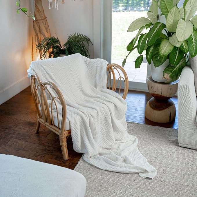 Comfy Cubs Adult Muslin Blanket 90x66” Twin Swaddle Blankets, White | 6 Layer Soft, Breathable & Lightweight Muslin Adult Blanket - Machine Washable & Designed in the US Bedding for All Seasons