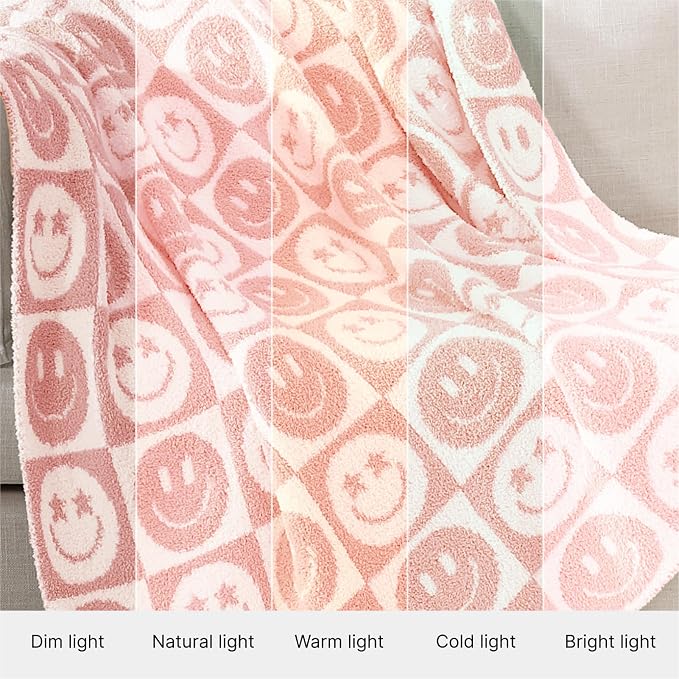 Soft Checkered Throw Blanket for Couch-Cozy Warm Knitted Blankets | Lightweight Warm Fluffy Decor for Women, Mom, Her & Girls, Sofa, Chair, Bed, 50x60in,Blossom Smiling Face