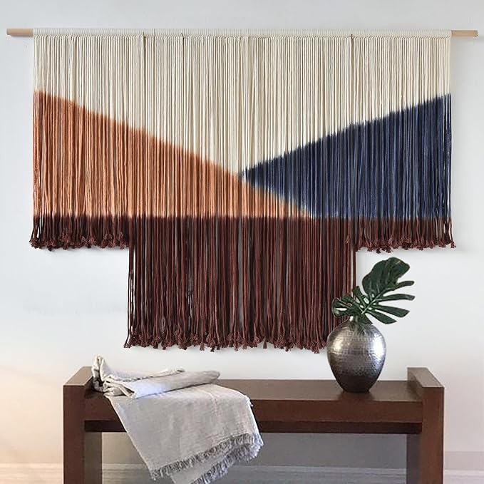 Jakalin Macrame Wall Decor Geometric Dip Dyed Tapestry Home Decor 57"x39" | Hand-dyed,Cotton Macrame Wall Art, Artisan Style, Boho Home Decor, Statement Piece,Craftsmanship Living Room, Bedroom, Office