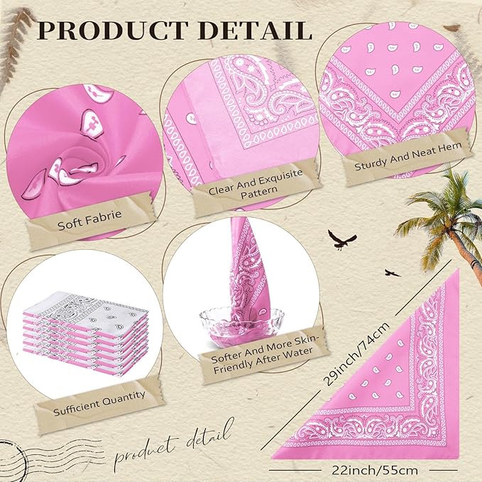 Suhine 12 Pcs Bandanas Bulk 22 x 22 Inch Paisley Headband Cowboy Handkerchief Christmas Thanksgiving Gift for Women Men