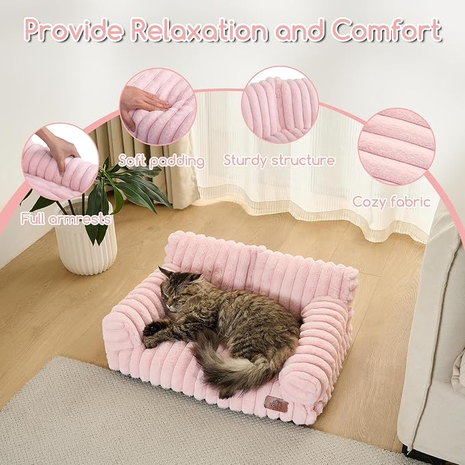 Hollypet Small Dog Large Cat Bed Puppy Couch Beds for Pets up to 25 lbs | Fluffy Dog Cat Couch Plush Soft Warming Pets Beds with Machine Washable Cover and Non-Slip Bottom