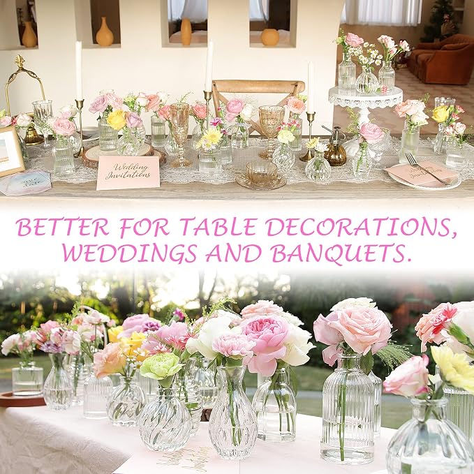 Bud Vases in Bulk 24, Small Glass Vase for Table Centerpieces | Vintage Vases Mini Clear Single Flower Vase Bulk for Wedding Decor Rustic Decorative Christmas Vases Set Home Decorations