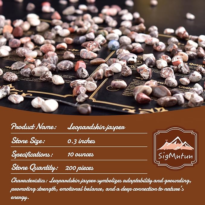 Polished Leopardskin Jasper Crystal Chips 200 Pcs - 0.3" 10 oz Tumbled Stone Chips Crushed Sea Glass Stones Healing Reiki Crystal Making Home Decoration