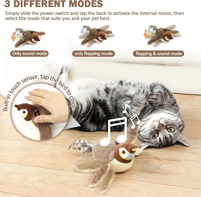 Tocirelo Cat Toy Flapping Bird (No Flying), Simulate Chirping Flappy Bird