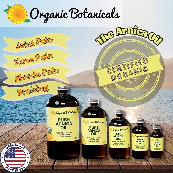 Arnica Oil - Pure Organic Muscle Discomfort Bottle - Arnica Montana Oil for Arthritis, Bruising & Swelling, Muscle, Joint Discomfort, and Sports Injuries, Arnica Massage Oil, 64 oz