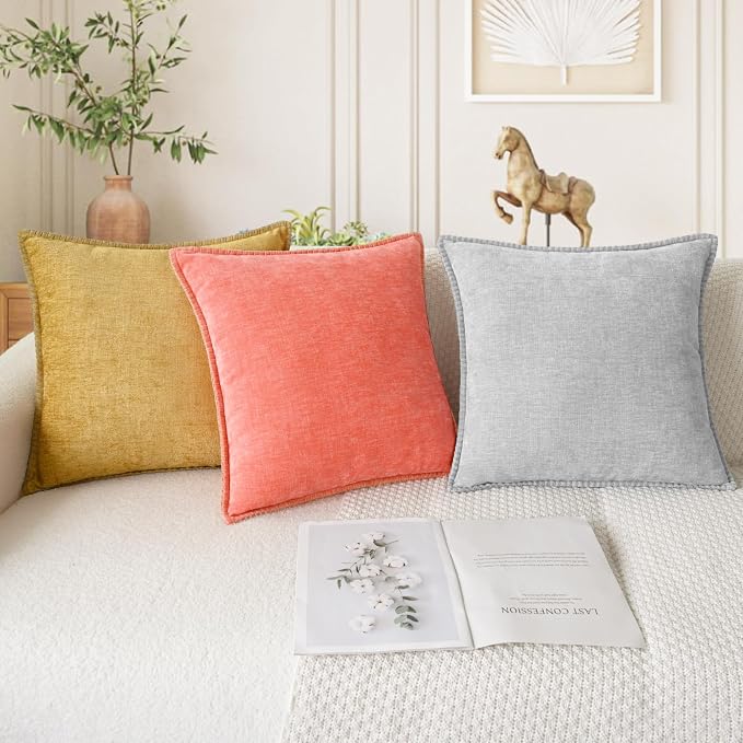 CaliTime Decorative Couch Throw Pillow Covers 26 X 26 Inches Living Coral | Pack of 2, Cozy Chenille Cushion Cases, Cotton Thread Stitching Edges, for Sofa Bed Living Room Farmhouse