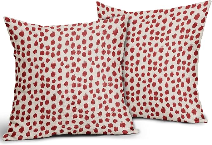 Red Cream Pillow Covers 16x16 Set of 2 Boho Design Polka Dot Throw Pillows Modern Brush Strokes Print Decorative Outdoor Pillowcase Square Cushion Cover Linen Pillow Case for Home Sofa Couch Bed