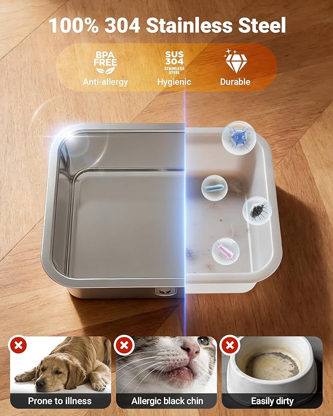 3.17Gal/12L Dog Water Fountain with Silicone Mat & 3 Filters for Dogs Cats | Stainless Steel Multi Pet Water Dispenser, Quiet Automatic Dog Water Bowl Dispenser with Visible Window & Alert Light