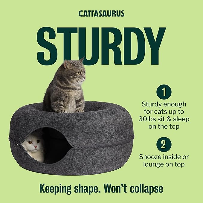 Peekaboo Cat Cave Donut for Multiple & Large Cats up to 30-45 lbs, 3-in-1 Self Warming Cat Bed, Tunnel & Scratcher for Indoor Cats, Washable & Detachable Small Dog Bed
