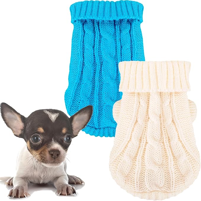 2 Pack Dog Sweaters for Small Dogs, Chihuahua Yorkie Sweater, Dog Clothes for Small Dogs, Winter Warm Pullover Clothing, Pet Cat Cold Weather Puppy Clothes Outfits L