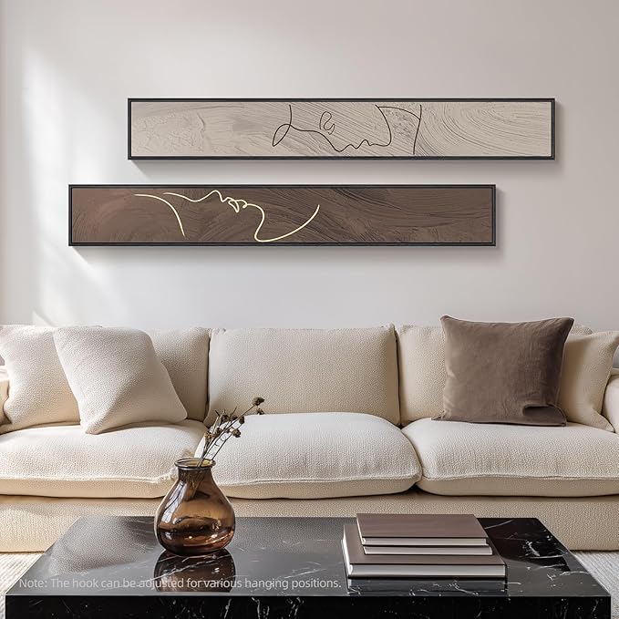 Large Framed Neutral Abstract Vertical Wall Art Set of 2, Modern Brown and Beige Canvas Prints Paintings for Walls, Minimalist Long Narrow Pictures for Living Room Bedroom Hallway Entryway Wall Decor