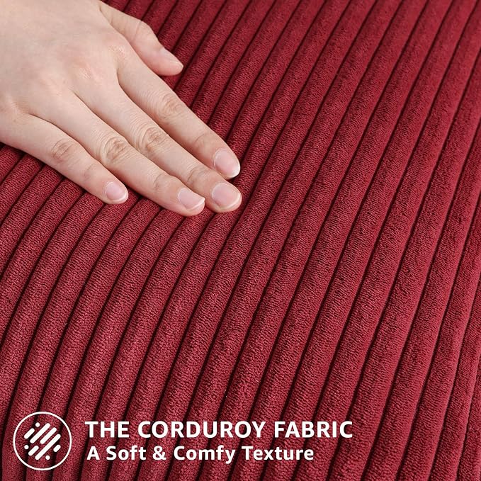 Mecatny Corduroy Decorative Throw Pillow Covers 18x18 Set of 2 Burgundy | Soft Striped Texture, Hidden Zipper Design, Neutral Boho Square Pillow Cases for Sofa Couch Living Room Bedroom, Home Décor