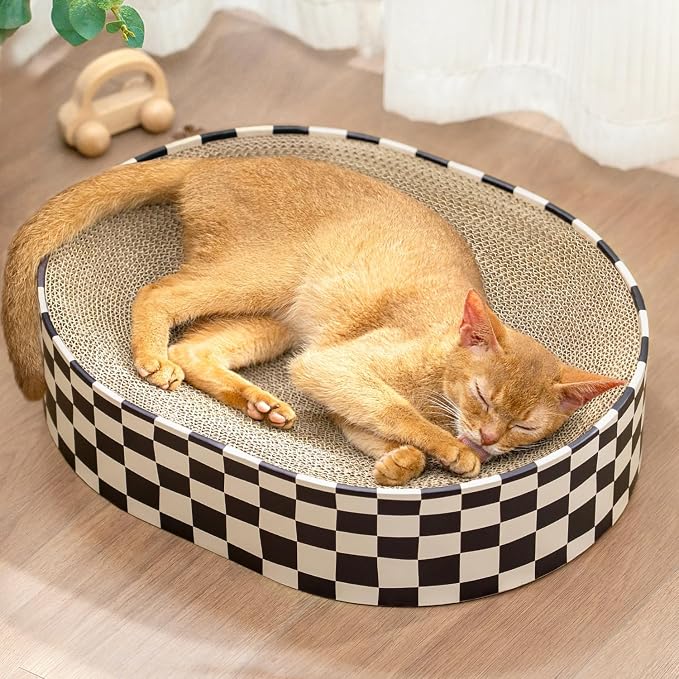 Conlun Oval Cat Scratcher Bed | Scratching Bowl Lounge for Kittens | Medium | Corrugated Cardboard Pad | Concave Shape | No Mess Enclosed Base | Serves as Couch Furniture Protector