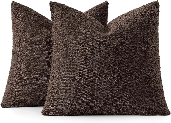 MIULEE 20x20 Decorative Lumbar Boucle Couch Pillow Covers Cocoa Brown | Set of 2 Textured Neutral Fall Autumn Throw Pillow Covers, Accent Solid Pillowcases, Sofa Living Room Home Decor