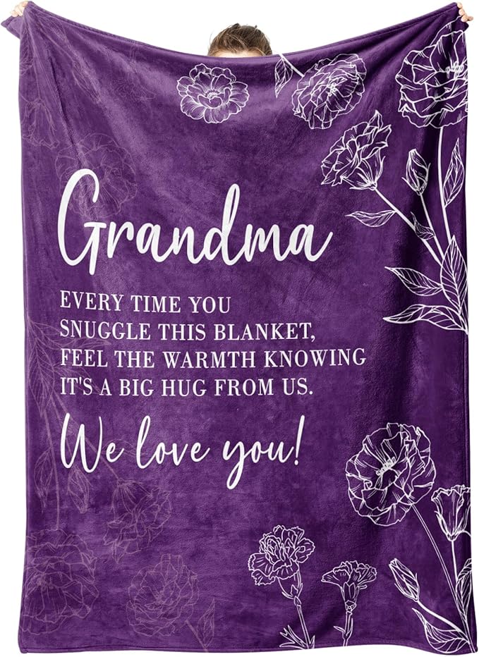 GiltGlimmer Grandma Gifts, Grandma Floral Blanket 50" x 60", Purple | Birthday Gifts for Grandma from Grandkids, to My Grandmother Soft Flannel Throw Blanket for Christmas Mothers Day