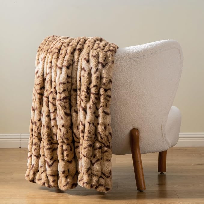 BATTILO Faux Fur Throw Blanket for Couch, 50"x60", Double Side | Cozy Mink Plush Soft Bubble Blanket, Leopard Print Faux Fur Blanket For Bed, Sofa, Living Room