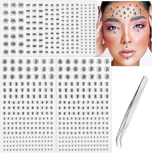 591pcs Face Gems Hair Gems Pearls, Self-Adhesive Face Jewels Eye Rhinestones 3/4/5/6/8 mm Face Gem Stick on, Halloween Makeup Gems Rave Accessories for Face Eyes Body Makeup (14.Clear)