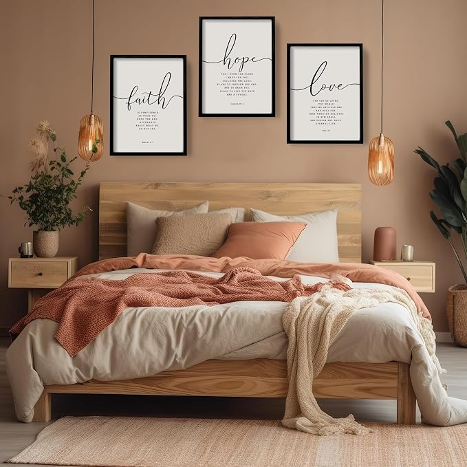 Houmury 3PCS Framed Faith Hope Love Bible Verses Wall Art Farmhouse Religious Quotes Wall Decor Inspirational Wall Art (Black, 16"x24")
