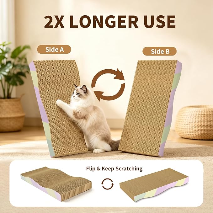 Cat Scratching Board 2-Pack, Reversible Cat Scratcher Pad, Large | Odor-free,Double-sided use,Wave shape,Sturdy,Extra Large,Custom corrugated board,2 Count,cat toys