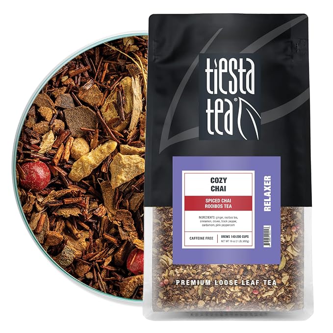 Tiesta Tea - Cozy Chai, Loose Leaf, Spiced Chai Rooibos Tea, Premium Caffeine-Free Herbal Blend, Makes Hot or Iced & Up to 200 Cups, 16oz Resealable Bulk Pouch