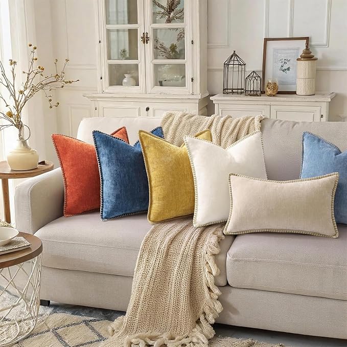 decorUhome Soft Chenille Throw Pillow Covers 16x16 Set of 2 Poseidon | Fall Textured Decorative Throw Pillow Cases Stitched Edge Modern Farmhouse Luxury Boho Velvet for Couch Sofa Bed Home Decor