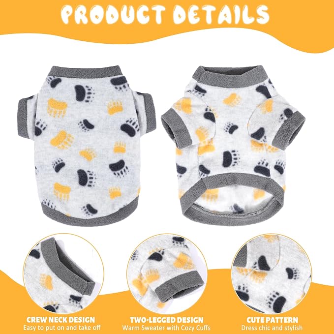 2 Pieces Dog Sweaters for Small Boy Fleece Puppy Sweater for Teacup Chihuahua Yorkie Clothes Soft Warm XS Dog Clothes Doggie Pet Outfit Apparel Dog Paws, Stars Print