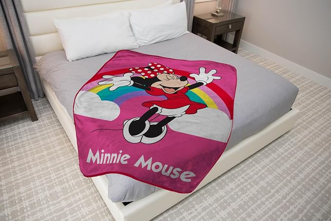 Disney Minnie Mouse Plush Throw Blanket - Measures 46 x 60 Inches - Super Soft & Cozy Fleece Rainbow Kids Bedding
