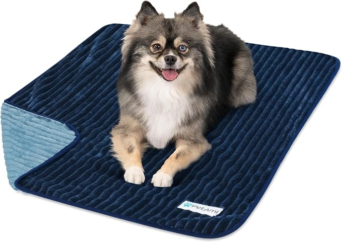 PetAmi Waterproof Dog Blanket, Leakproof Pet Blanket for Small Medium Large Cats, Soft Plush Reversible Sofa Couch Cover Protector, Washable Puppy Throw for Bed Crate, 24x32 in, Navy Blue