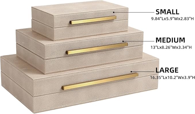 Decorative Boxes, shagreen box, Set of 3 Decorative Storage Boxes with Lids, Faux Shagreen Nesting Decorative Box for Home Decor, Bridal Trunk, Jewelry Keepsake Storage Boxes (Ivory 2)