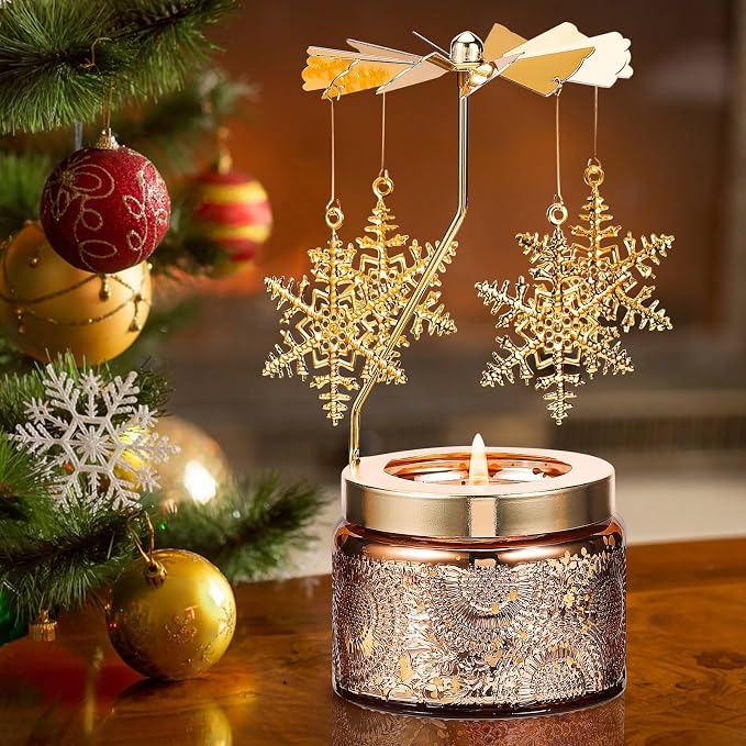 Snowflake Rotating Scented Candle, Gifts for Women Mom Daughter Sister Wife | Birthday Gifts for Women Friendship, Unique Candle Gift for Christmas Anniversary Mothers Day