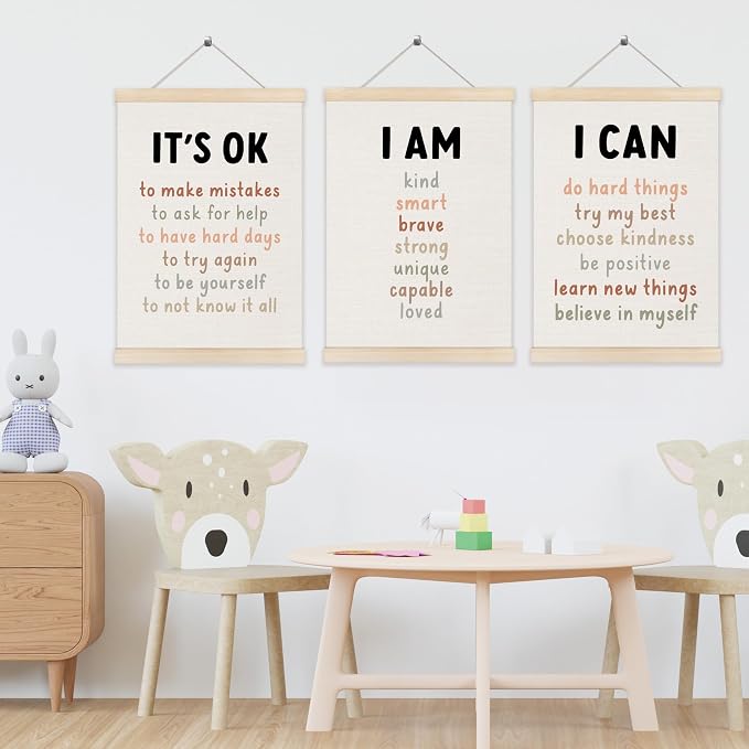 Koesus Inspirational Classroom Wall Art Poster Hanger Frame 12x16 Inch Set of 3, Motivational Canvas Pictures Prints Framed Wall Decor for Classroom Kids Room Playroom, Positive Affirmations for Kids