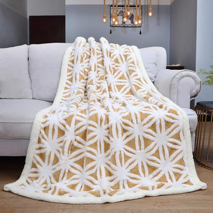 LOMAO Sherpa Fleece Blanket Fuzzy Soft Throw Blanket Dual Sided Blanket for Couch Sofa Bed (Yellow, 51''x63'')