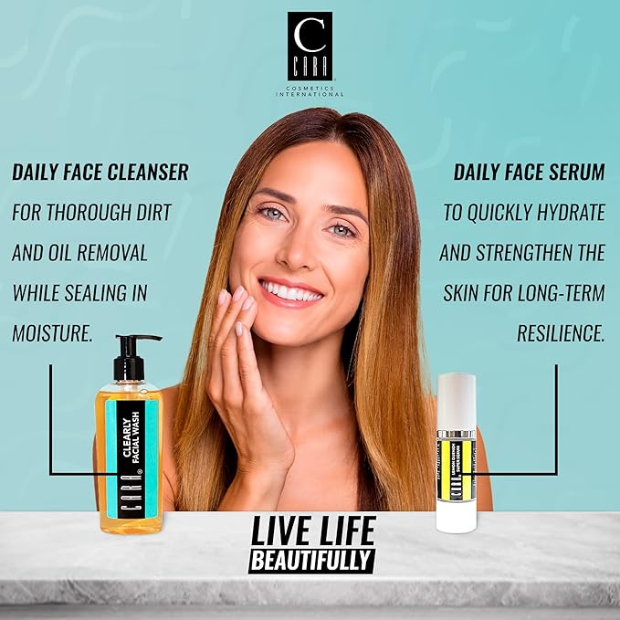 CARA Cosmetics Clearly Skincare Set - Skin Care & Self Care Kit, Skincare Products For Face, Facial Skin Care Sets & Kits, Face Routine Set For Women - Facial Wash Cleanser 6oz. & Serum 1oz. Set