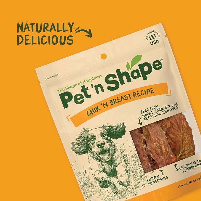 Pet 'n Shape Chik 'n Breast Jerky Dog Treats - 1 Pound | Premium chicken breast, Limited ingredients, Wheat and soy free, Everyday reward, For all life stages, High-protein snack