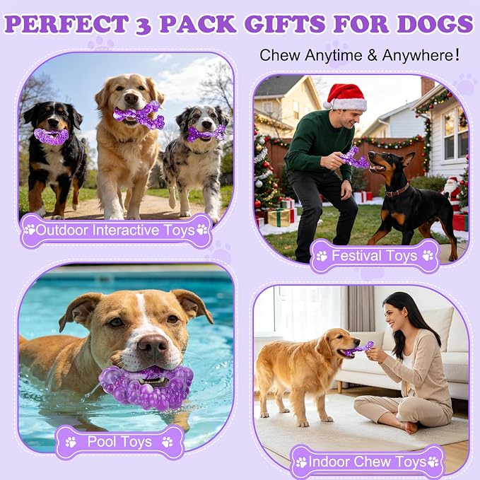 3Pack Bone Indestructible Dog Chew Nylon Toys for Aggressive Chewers