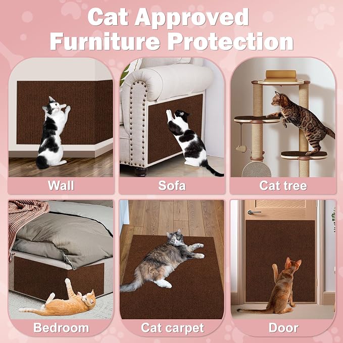 ENONCI 78.7x15.8 Cat Scratch Pad, Furniture Protector for Couch Corners | Trimmable, No-Shedding Cat Scratch Pad with Self-Adhesive Backing for Climbing, Protects Walls, Carpet and Couch