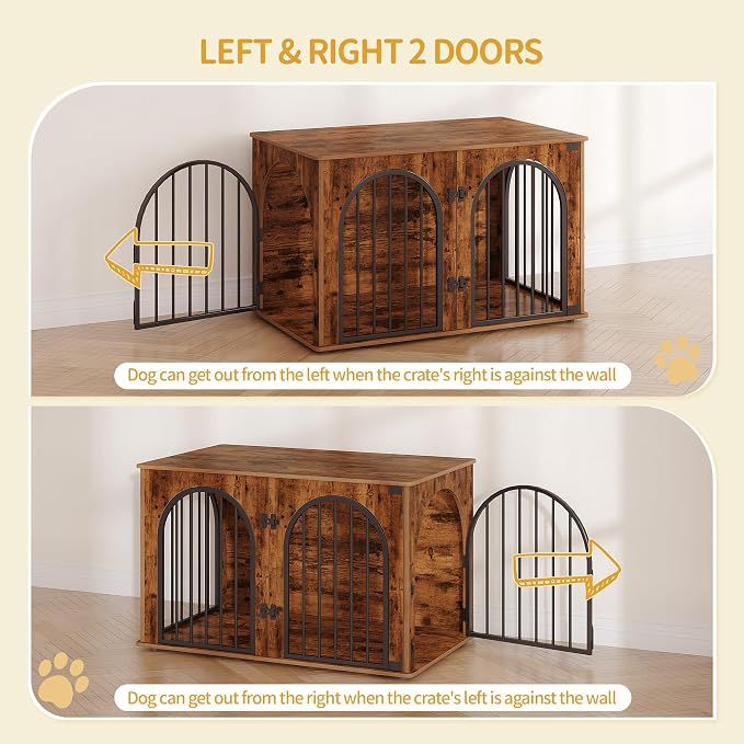 Hzuaneri 39.4'' Dog Crate Furniture,Dog Kennel Indoor for Medium/Large Dogs | Dog Kennel Furniture Wooden Dog Cage Heavy Duty Dog Crate Decorative Pet House End Side Table TV Stand,Rustic Brown DFC84101B