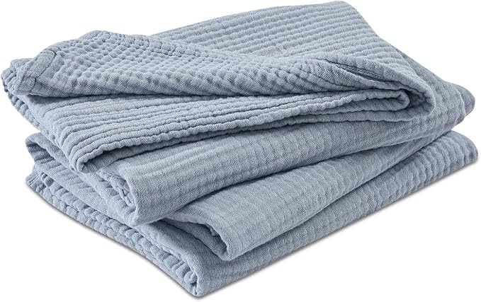 EMME Cotton Muslin Large Throw Blanket Couch Breathable Gauze Soft Lightweight Bed Blankets Adults (Heather Dusty Blue, 50"x70")
