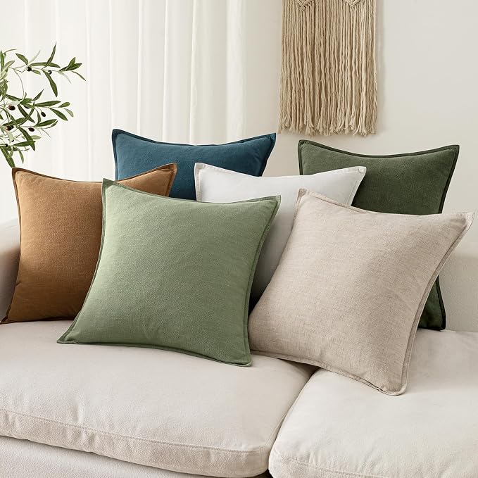 EMEMA Euro Sham Decorative Linen Throw Pillow Covers 22x22 Natural Beige | Boho Farmhouse Neutral Couch Throw Pillows for Bed Pack of 2 Accent Pillowcase Modern Sofa Cushion Livingroom Home Decor